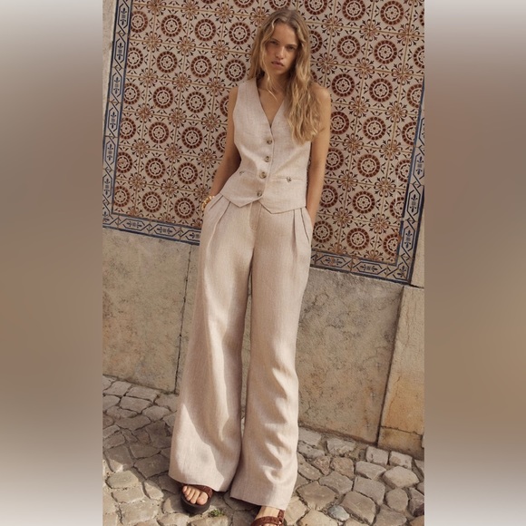 Banana Republic Pants - BANANA REPUBLIC 100% Italian Linen Palma Wide-Leg Pants, Cream, Size 14